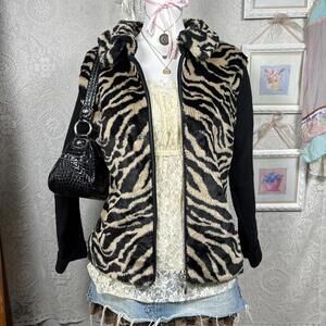 vintage fur animal print zip up sweater